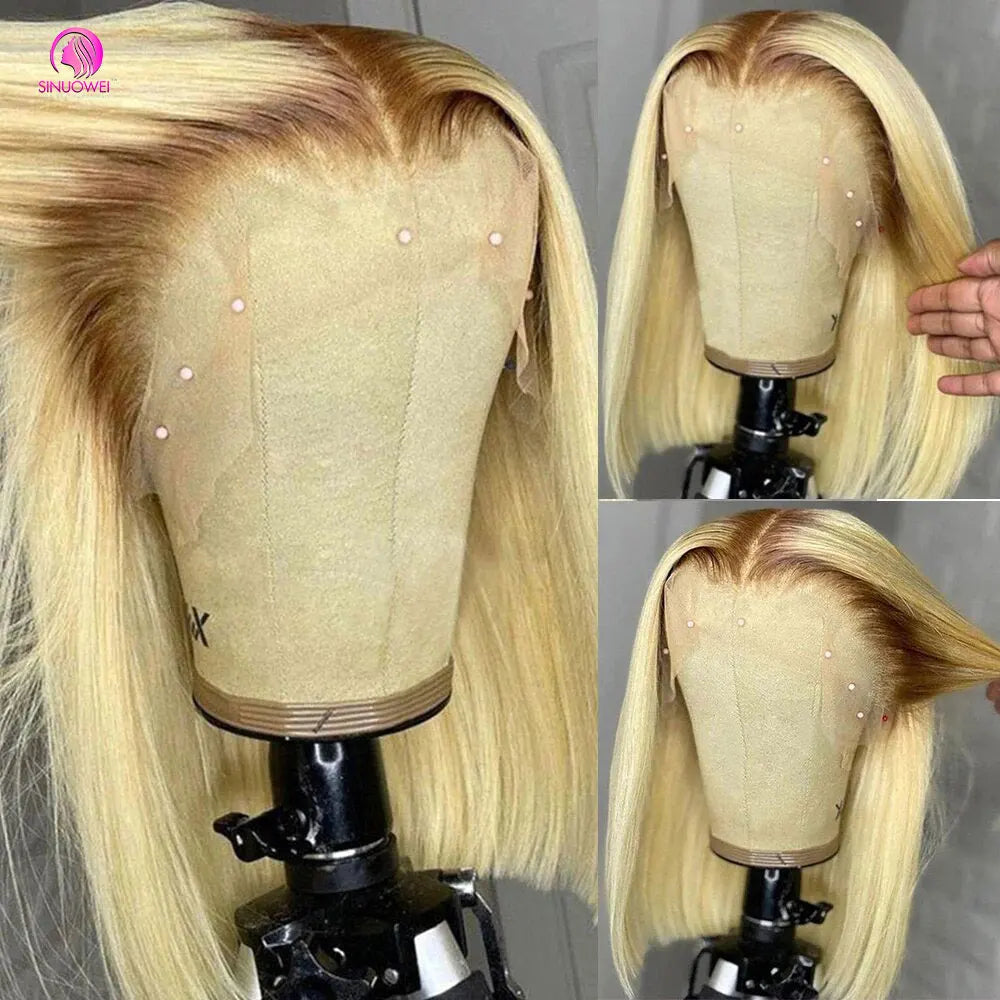 Blonde Short Bob Wig Transparent Lace Front Human Hair Wigs