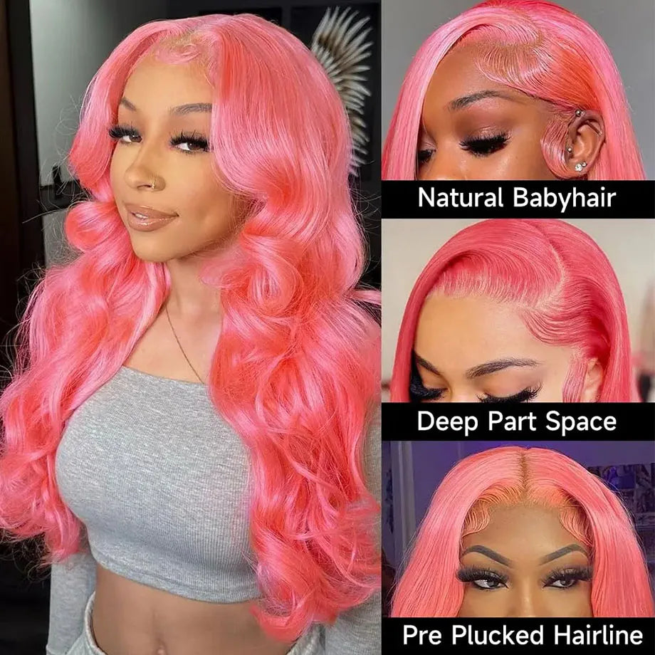 Pink Lace Front Wigs Human Hair Body Wave