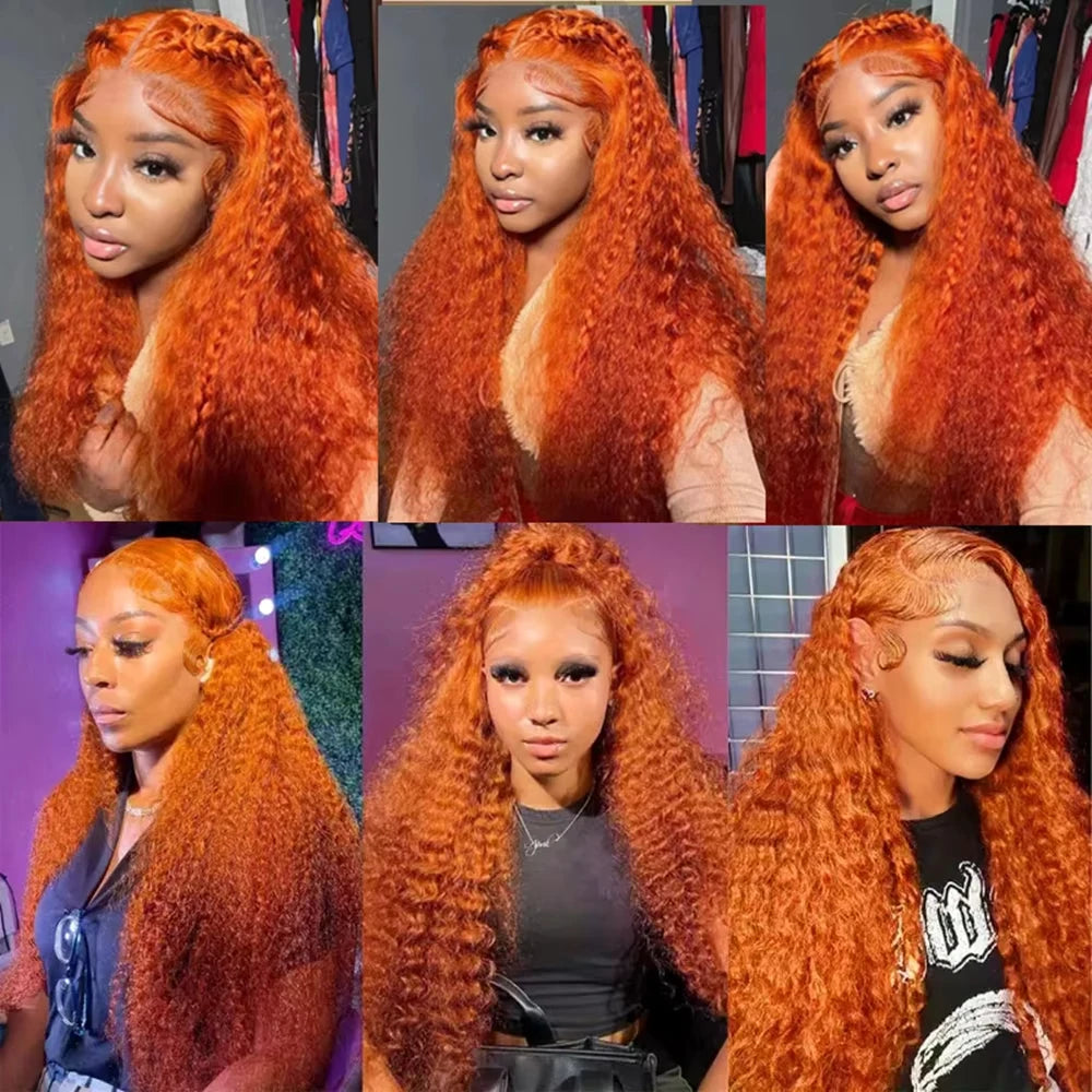 Orange Ginger Lace Front Wig Curly Human Hair Wigs