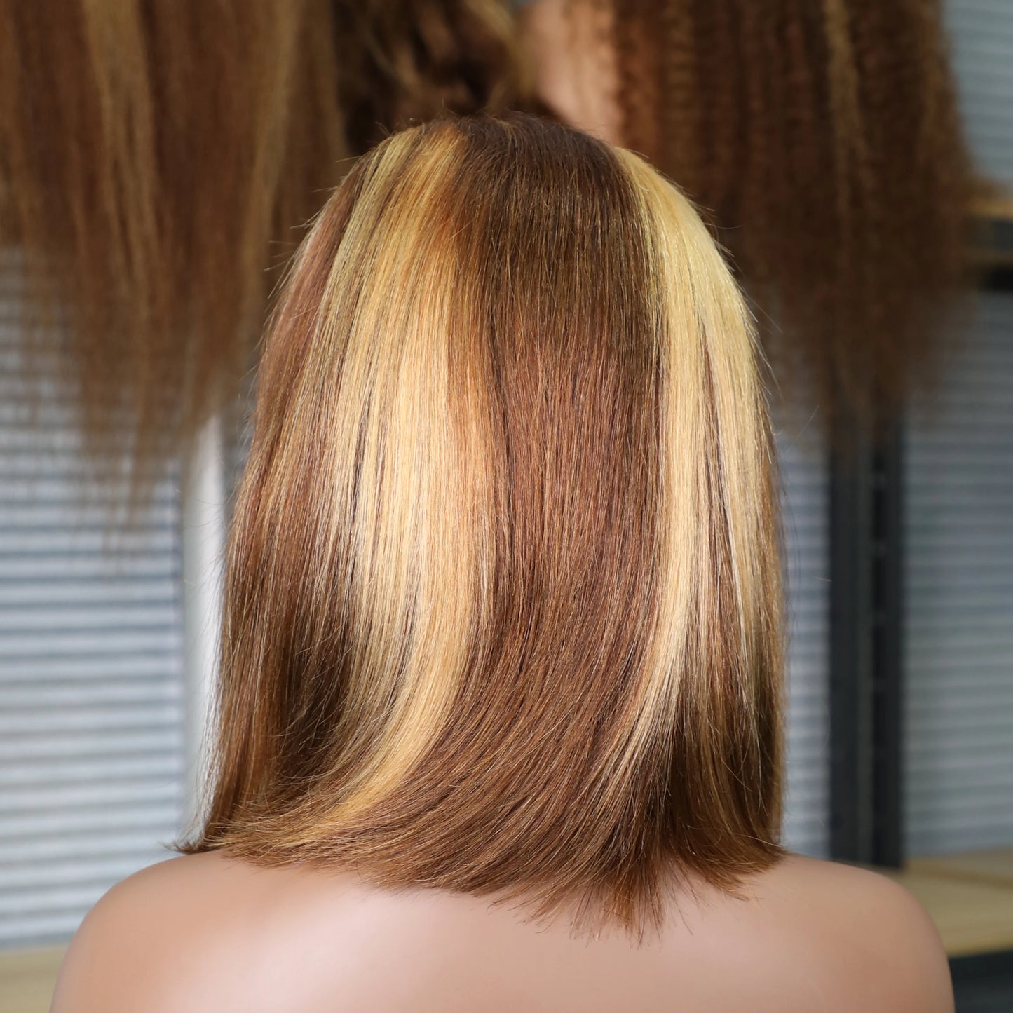 Brown Blonde Color Human Hair Bob Wig Straight Bob Wig Human Hair