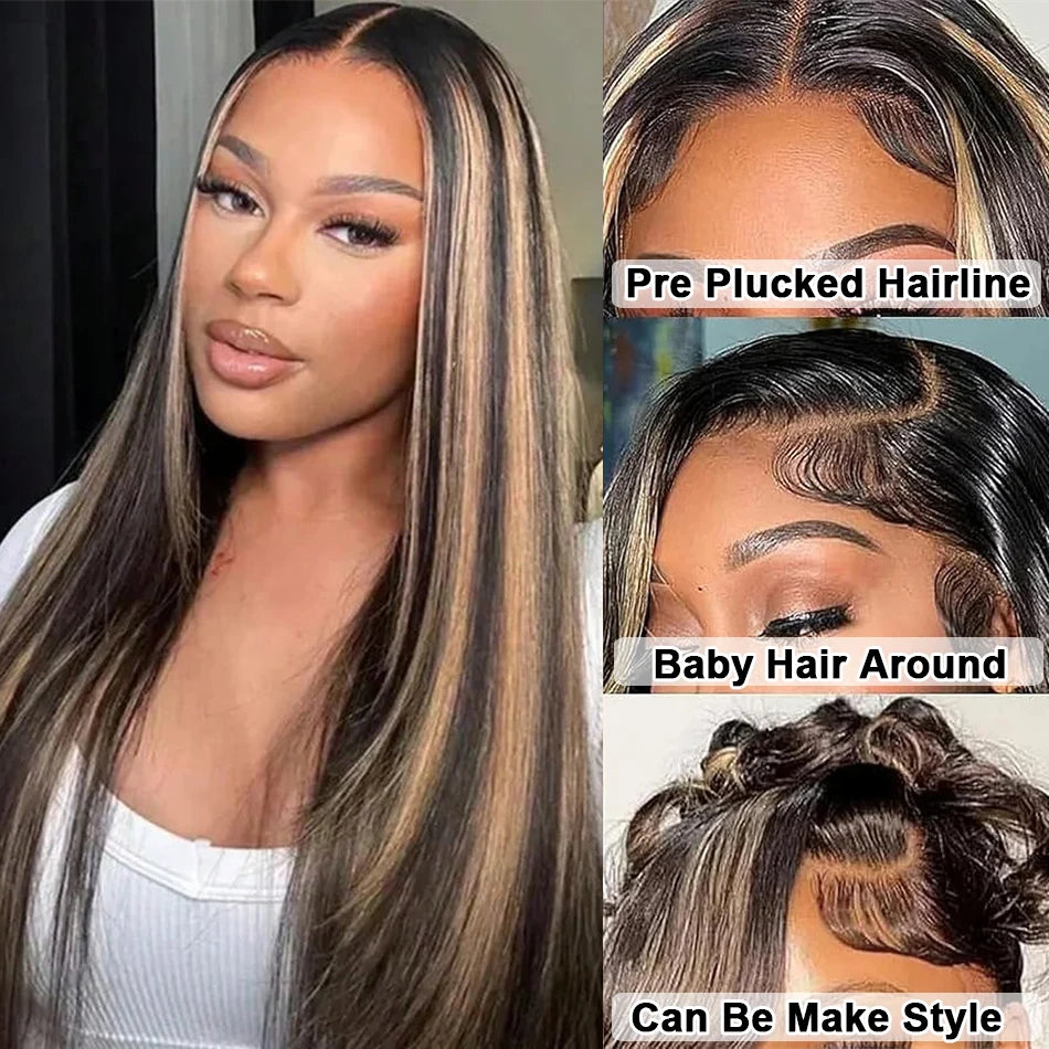 Highlight Straight Pre Plucked Ombre Blonde Colored Lace Front Wigs for Women