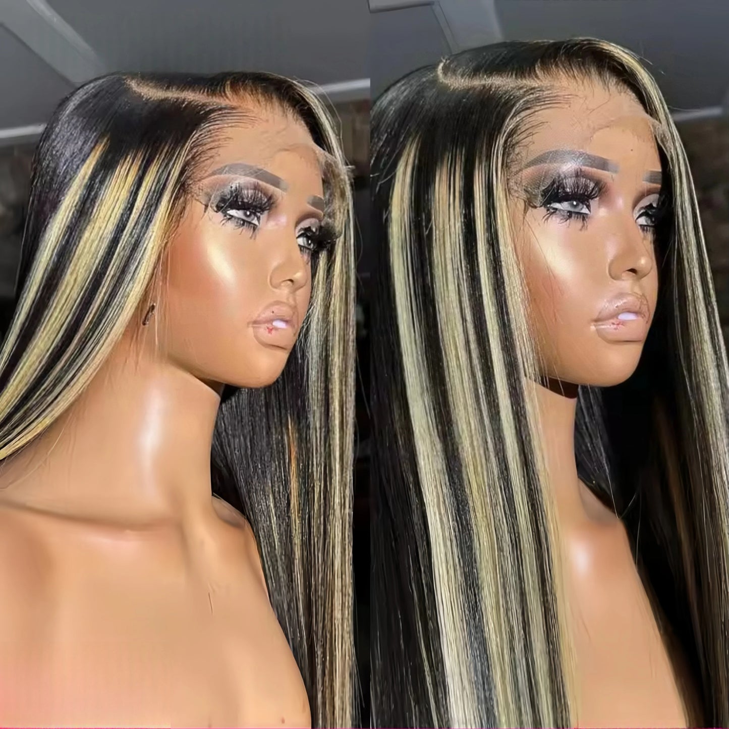 Highlight Straight Pre Plucked Ombre Blonde Colored Lace Front Wigs for Women