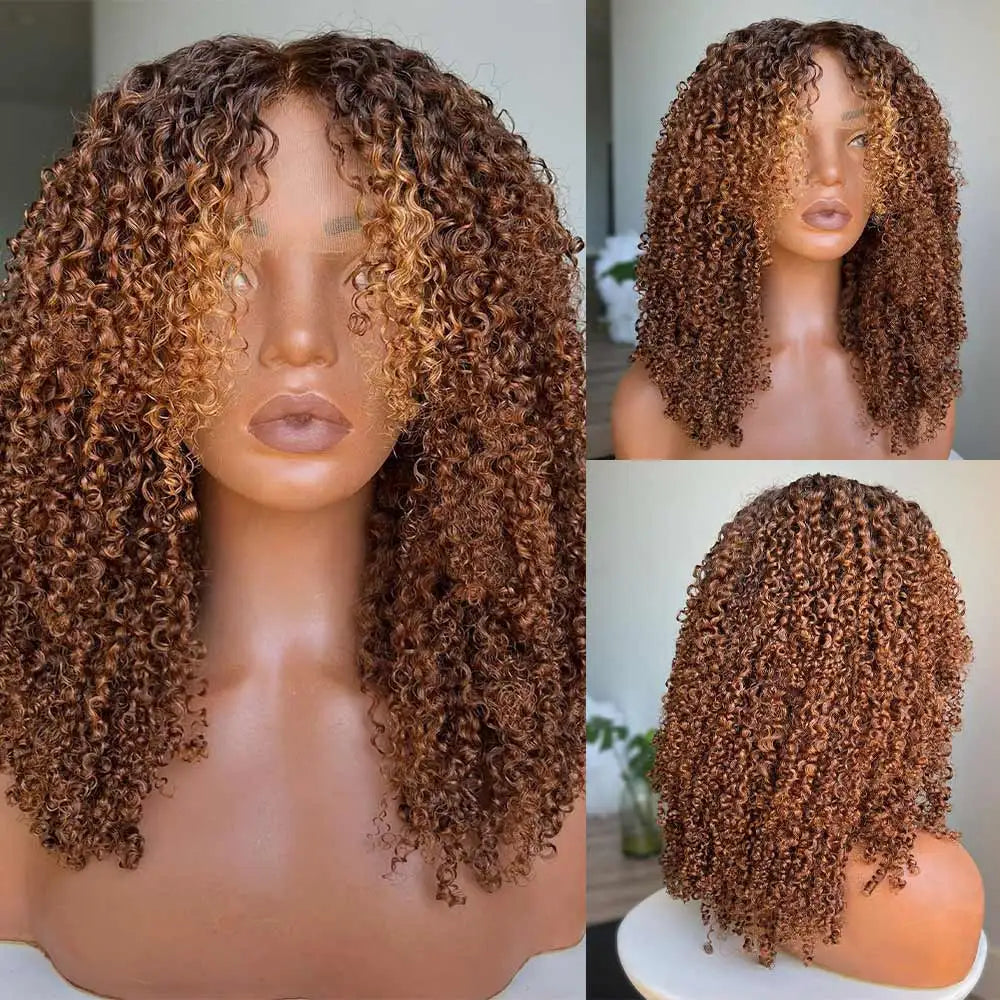 Lace Front Human Hair Wig KInky Curly Wigs With Bangs Preplucked Natural Hairline