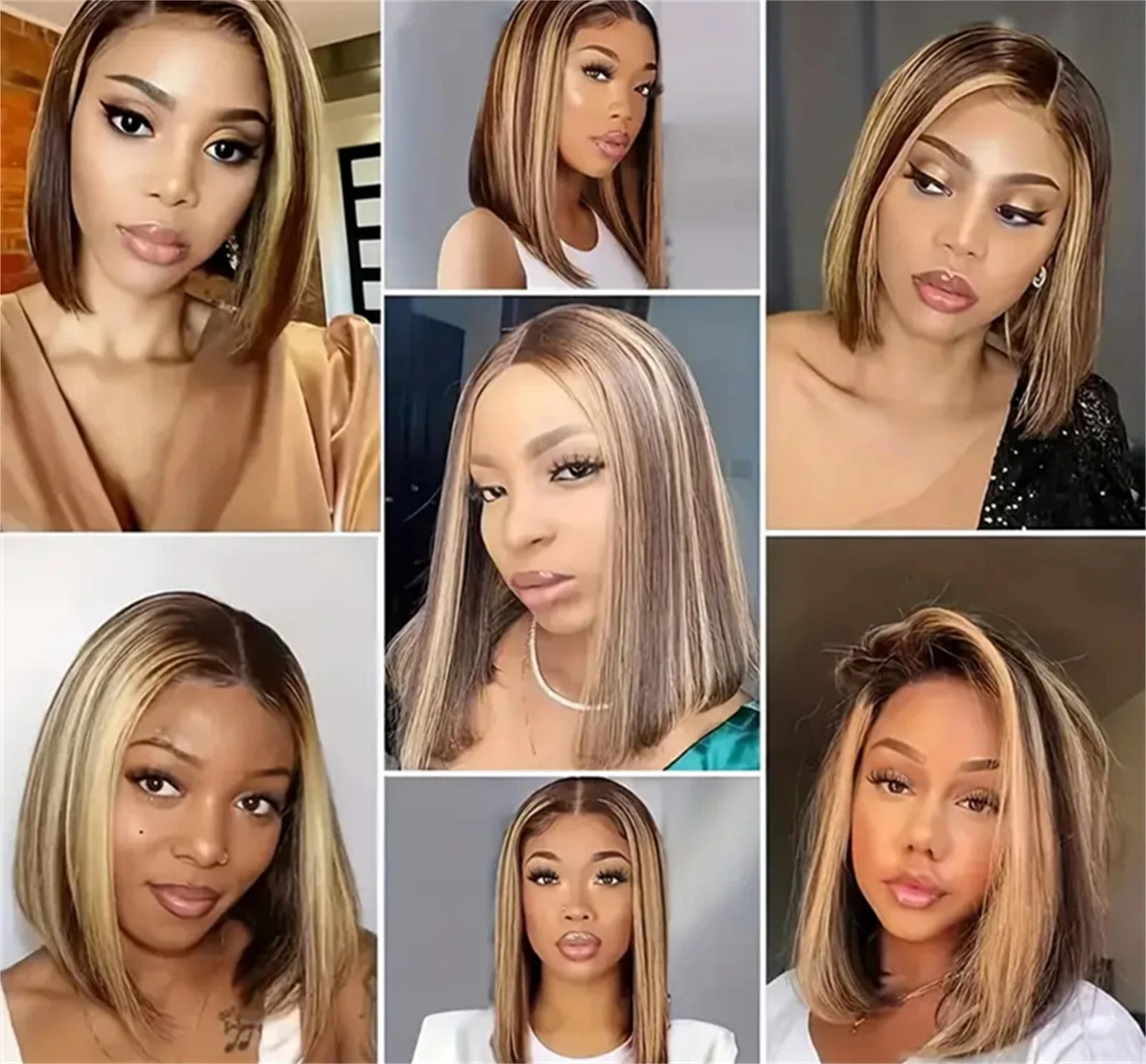 Brown Blonde Color Human Hair Bob Wig Straight Bob Wig Human Hair