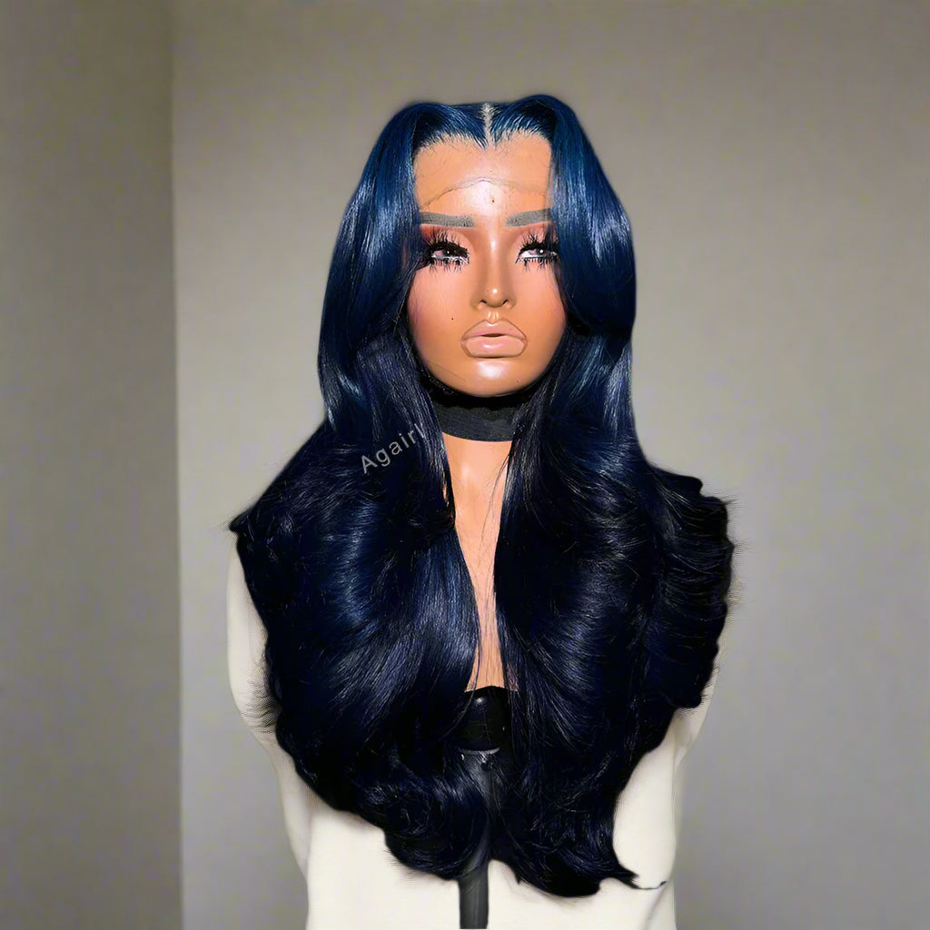 Dark Blue Colored 12A 13x4 13x6 Lace Frontal Wigs Human Hair Wig PrePlucked