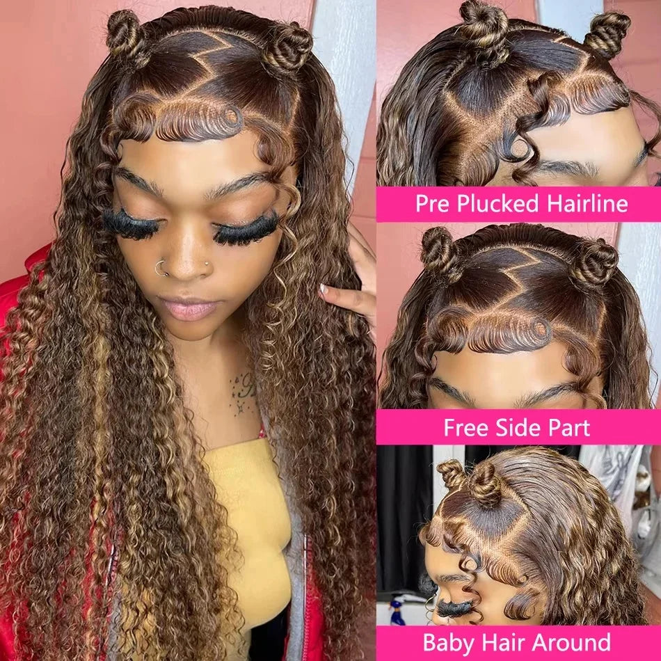 Highlight Curly Wigs Human Hair HD 13X6 Lace Front Wig