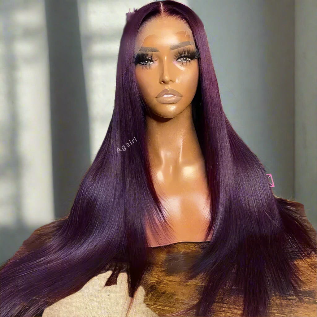 Dark Purple Body Wave Human Hair Wigs Pre Plucked