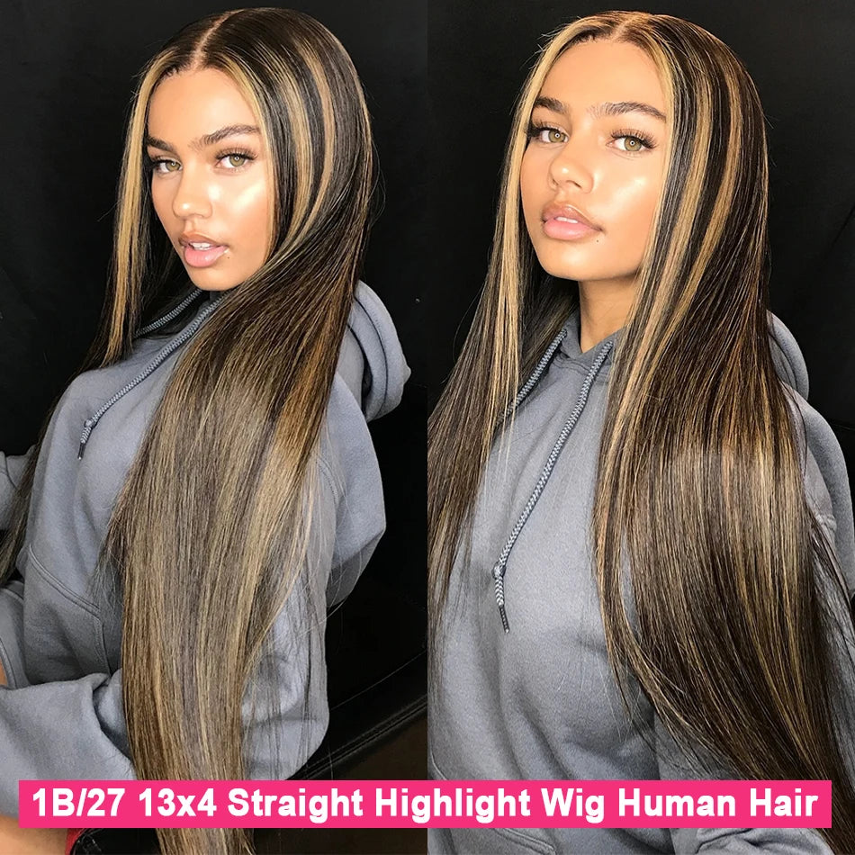 Highlight Straight Pre Plucked Ombre Blonde Colored Lace Front Wigs for Women