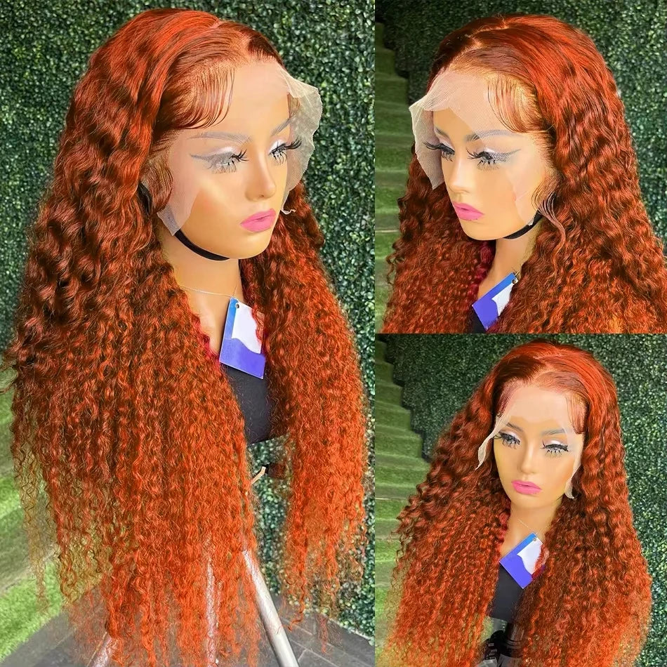 Orange Ginger Lace Front Wig Curly Human Hair Wigs