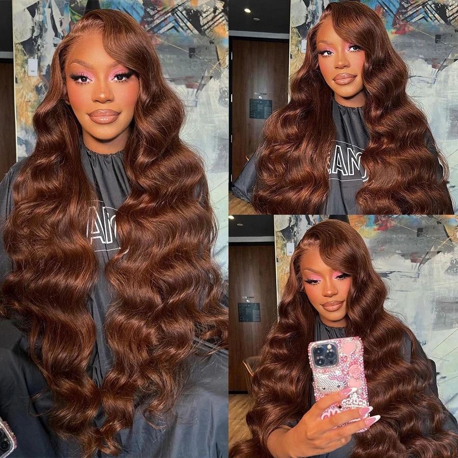 Chocolate Brown Body Wave Lace Front Wig Transparent