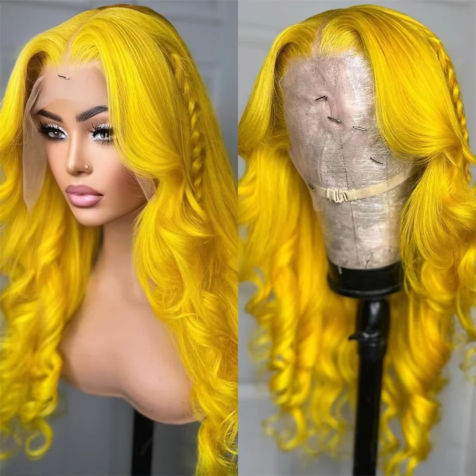 Light Yellow Wig Human Hair Body Wave Transparent Lace Wig