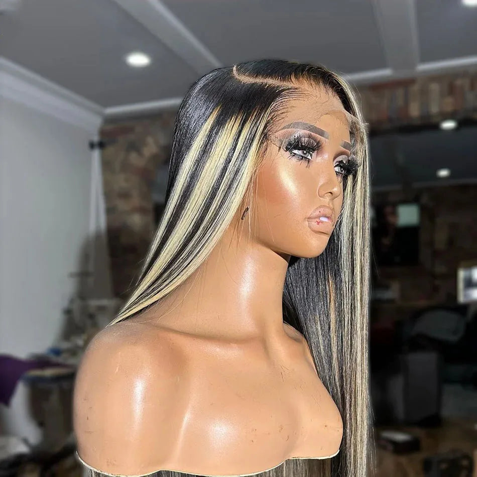 Highlight Bone Straight Lace Front Human Hair Wigs Real 200% Brazilian