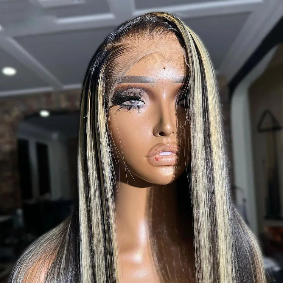 Highlight Bone Straight Lace Front Human Hair Wigs Real 200% Brazilian