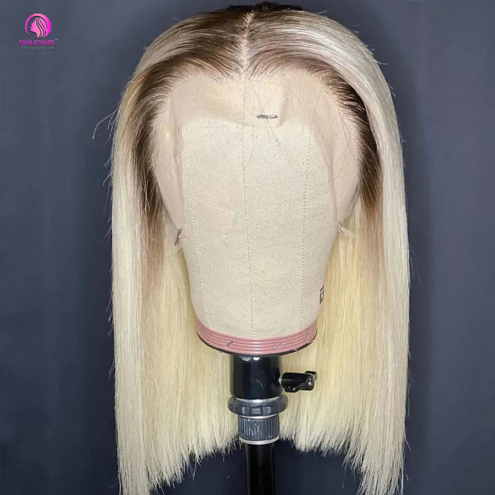 Blonde Short Bob Wig Transparent Lace Front Human Hair Wigs
