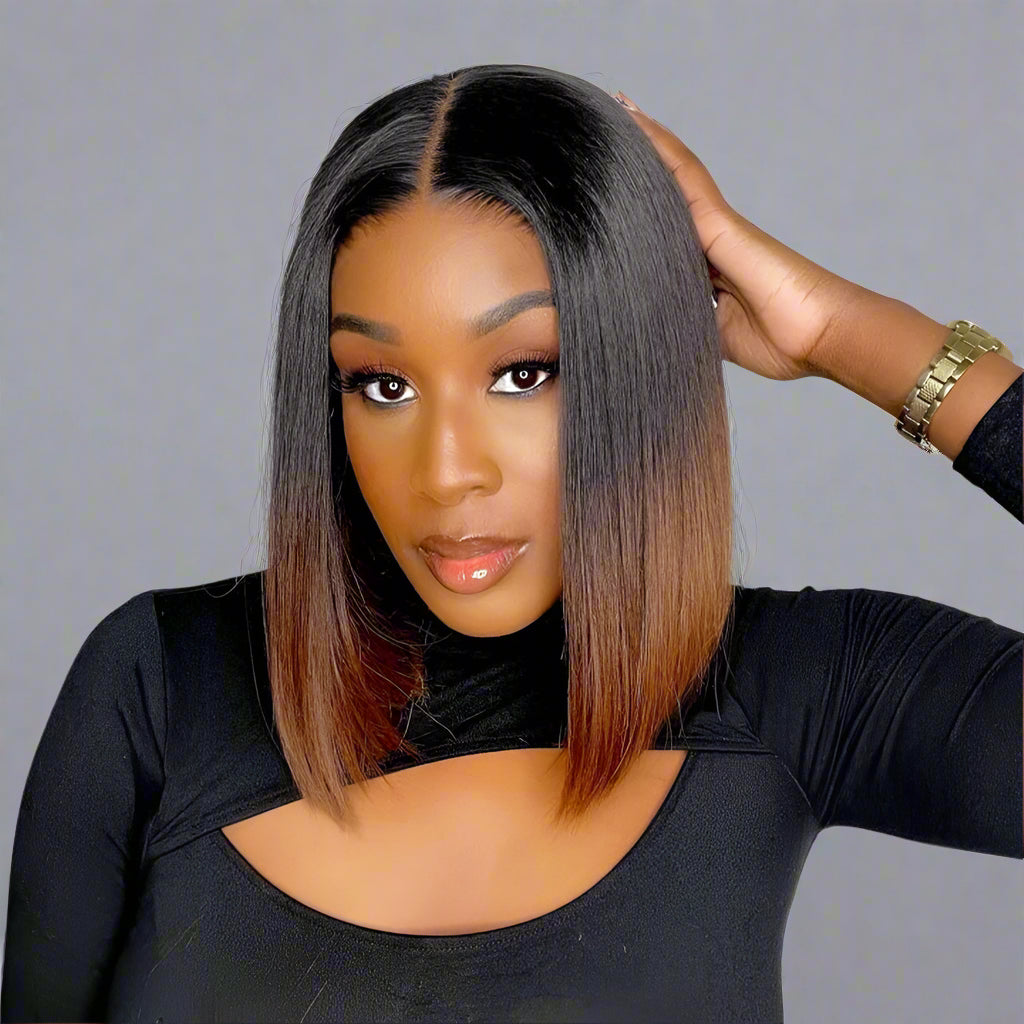 Straight Lace Frontal Short Bob Human Hair Wigs PrePlucked