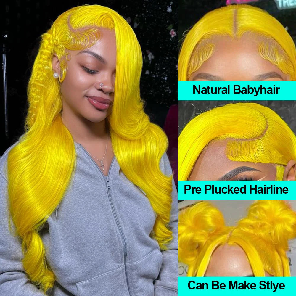 Light Yellow Wig Human Hair Body Wave Transparent Lace Wig