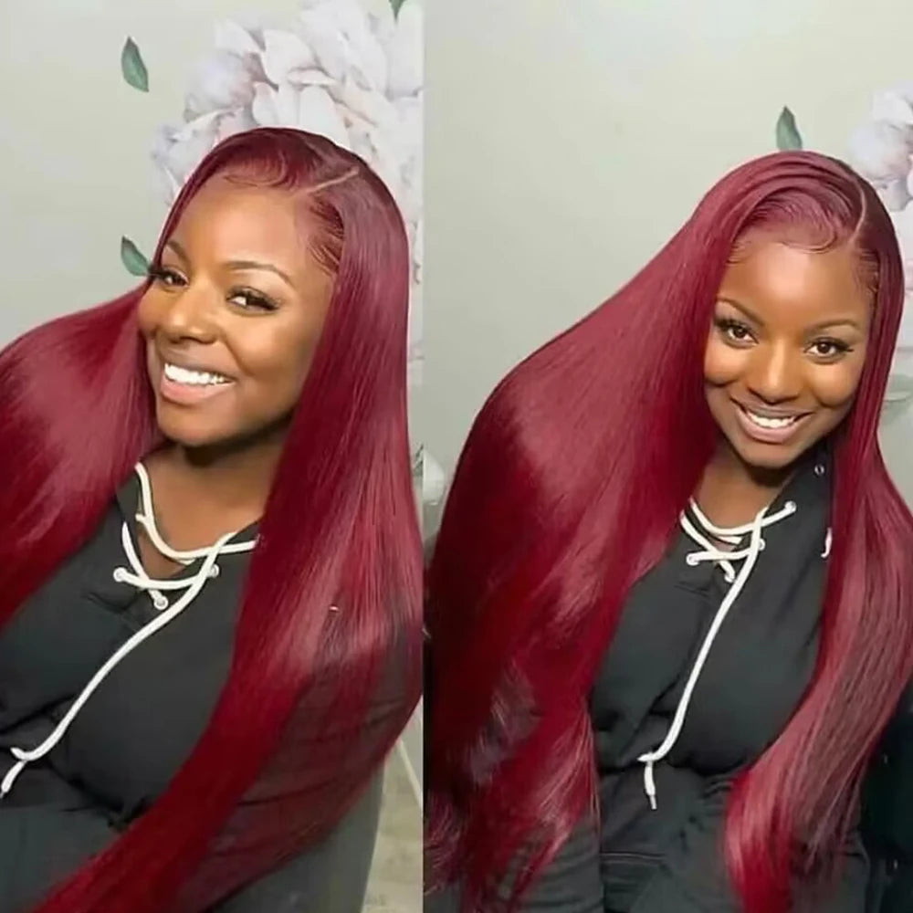 Burgundy Lace Frontal Human Hair Wig Straight
