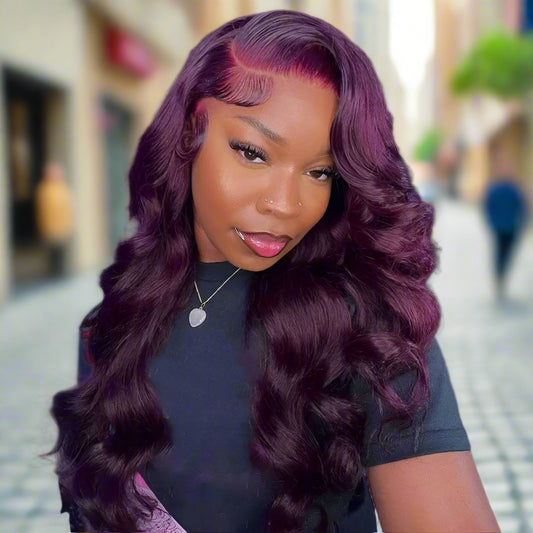 Dark Purple Body Wave Human Hair Wigs Pre Plucked