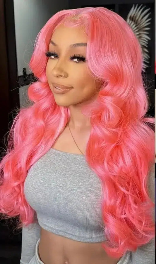 Pink Body Wave Wigs Colored HD Lace Frontal Wig