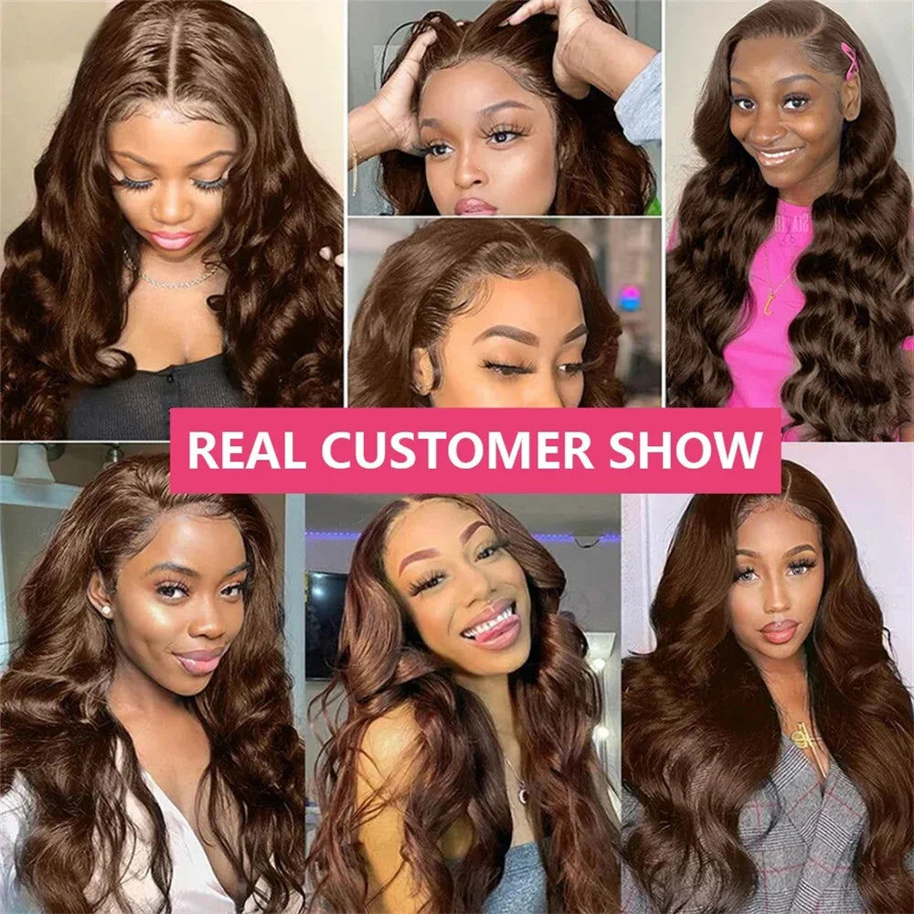 Chocolate Brown Body Wave Lace Front Wig Transparent