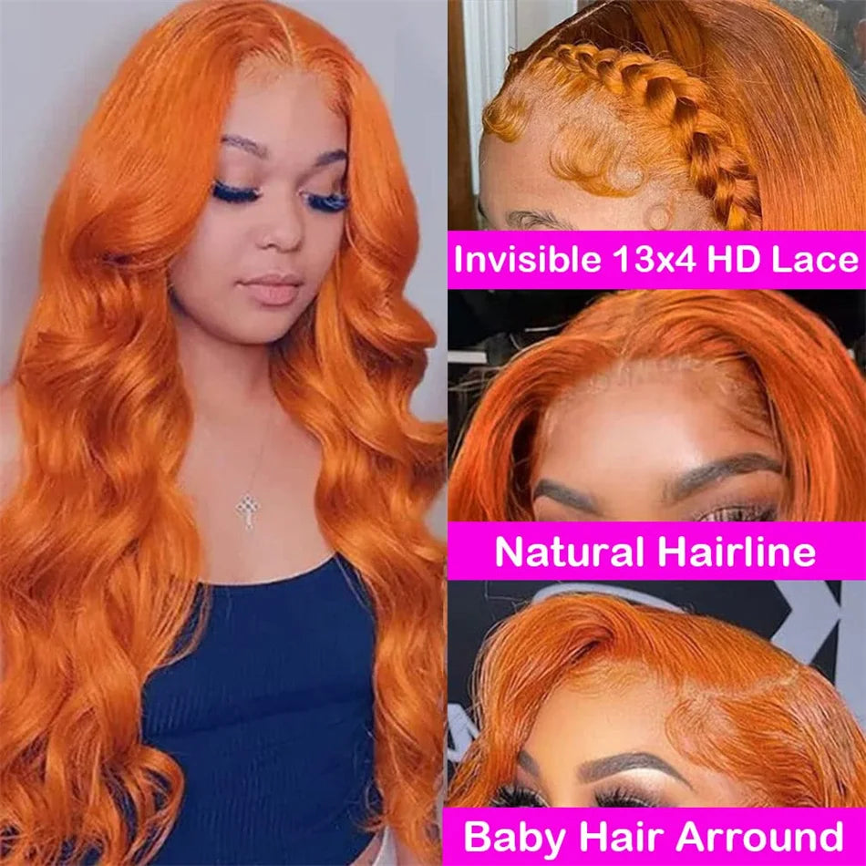 HD 13X6 Orange Ginger Lace Front Wig 100% Human Hair