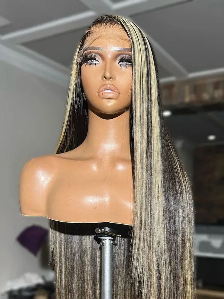 Highlight Bone Straight Lace Front Human Hair Wigs Real 200% Brazilian