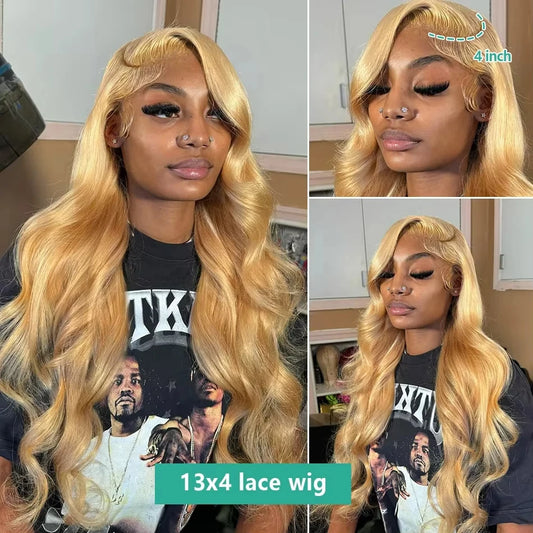 Honey Blond 13x4 Body Wave Lace Frontal Human Hair Wigs Brazilian