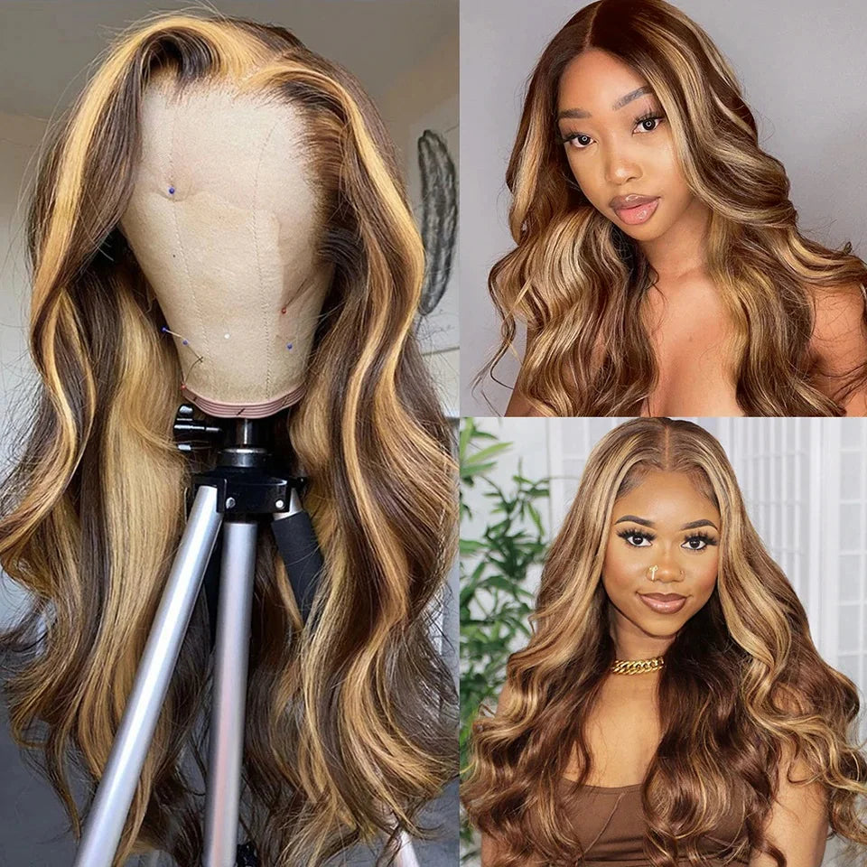 Highlight Human Hair Wigs Brazilian Body Wave Lace Front Wigs For Women