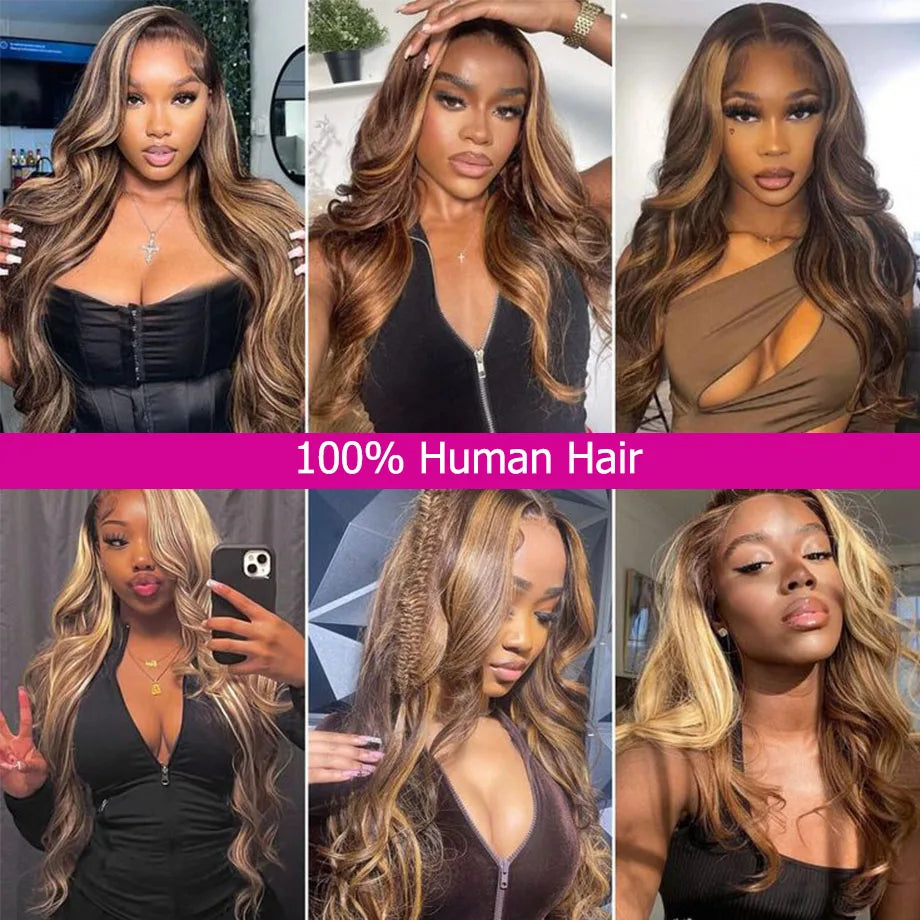 Highlight Human Hair Wigs Brazilian Body Wave Lace Front Wigs For Women