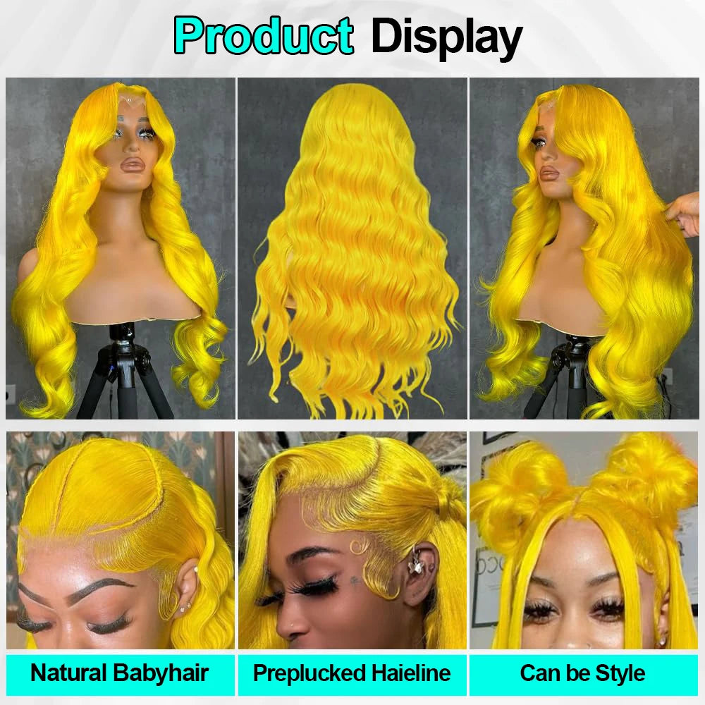 Light Yellow Wig Human Hair Body Wave Transparent Lace Wig