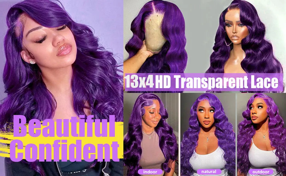 Dark Purple Body Wave Human Hair Wigs