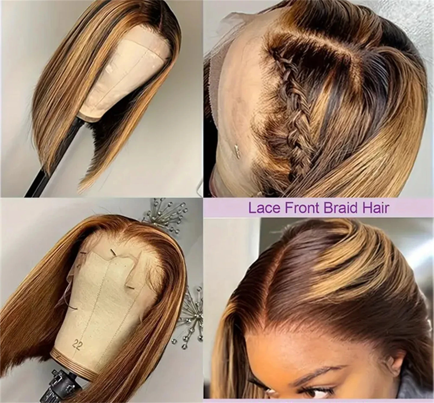 Brown Blonde Color Human Hair Bob Wig Straight Bob Wig Human Hair