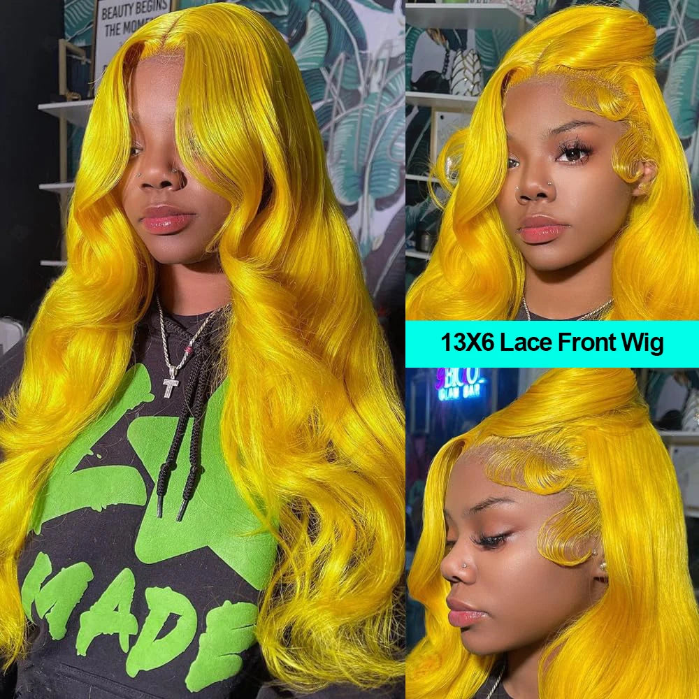 Light Yellow Wig Human Hair Body Wave Transparent Lace Wig