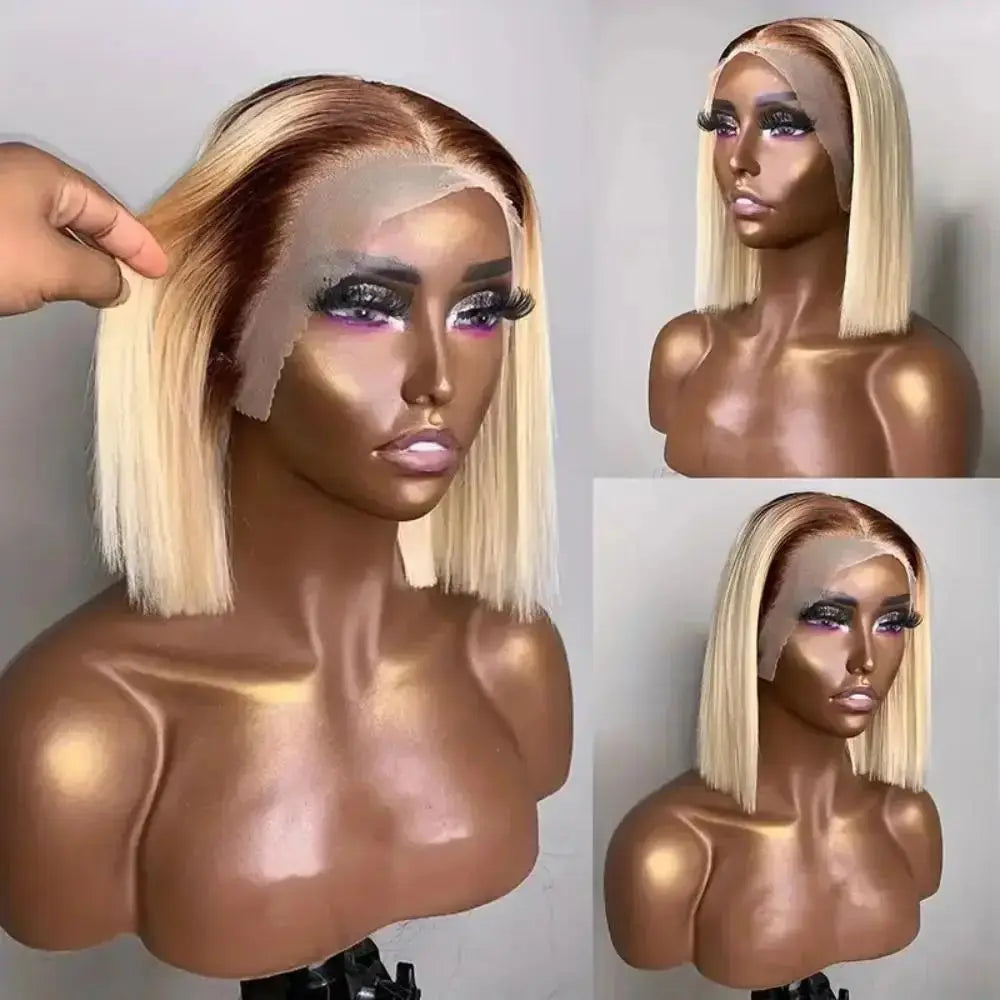 Lace Front Human Hair bob Wigs Straight Closure Colored