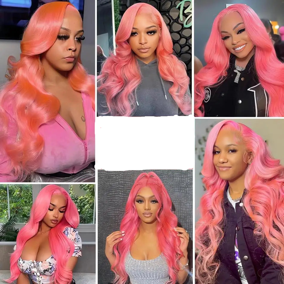 Pink Body Wave Wigs Colored HD Lace Frontal Wig