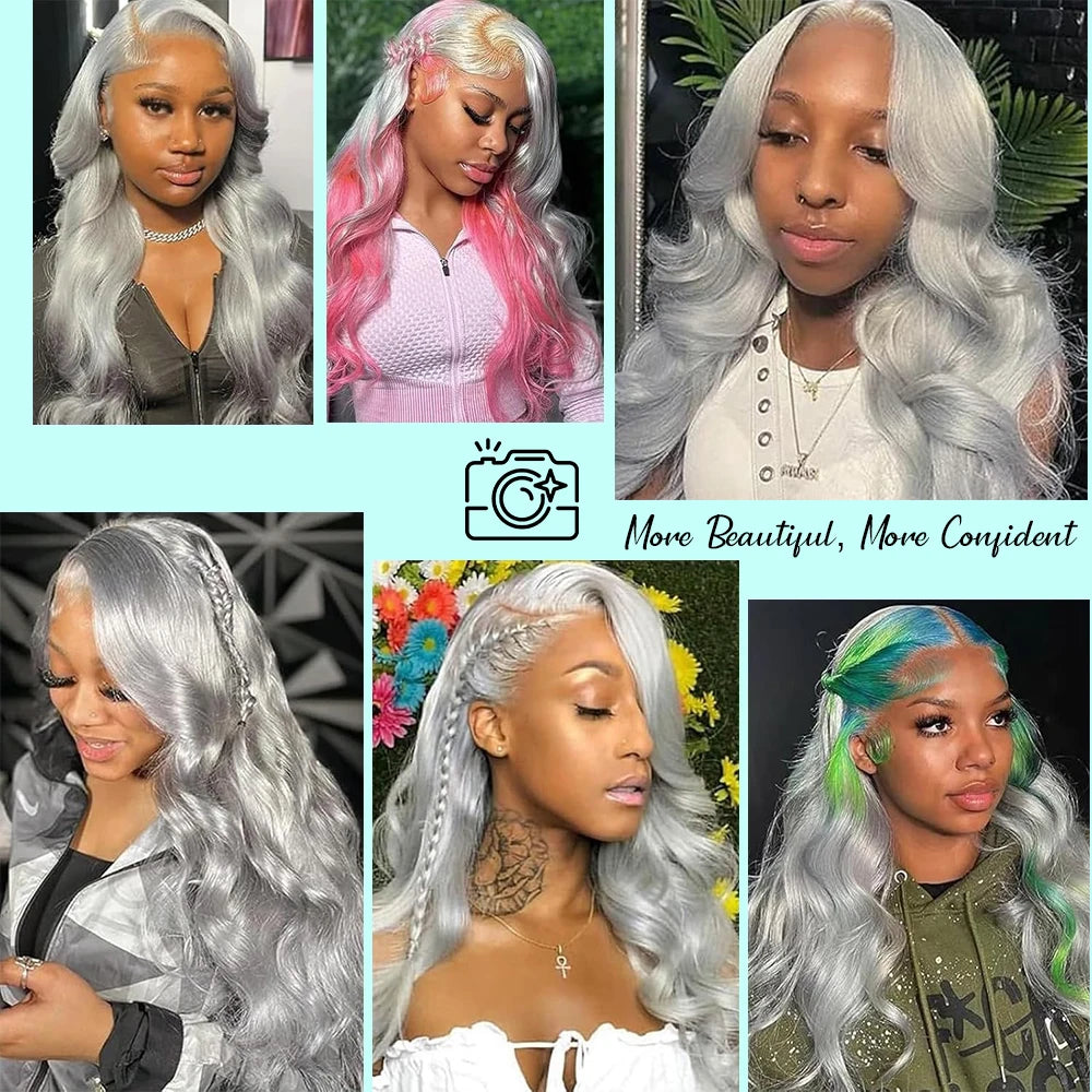 Body Wave Silver Grey 13X4 Lace Front Wigs Human Hair