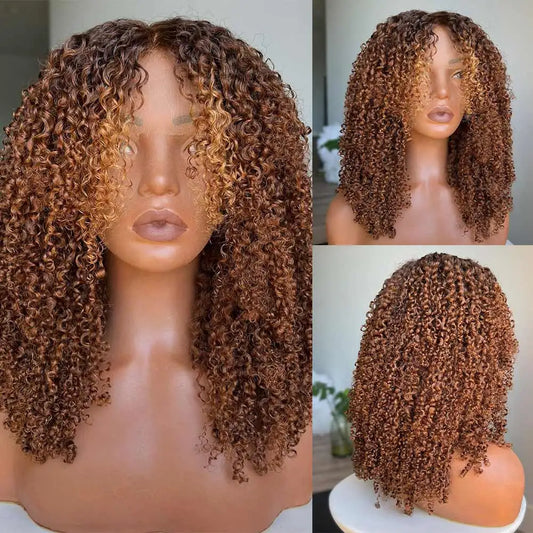 Lace Front Human Hair Wig KInky Curly Wigs With Bangs Preplucked Natural Hairline