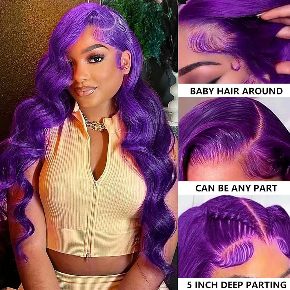 Dark Purple Body Wave Human Hair Wigs