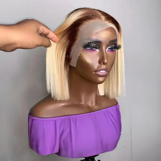 Lace Front Human Hair bob Wigs Straight Closure Colored
