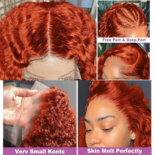 Orange Ginger Lace Front Wig Curly Human Hair Wigs