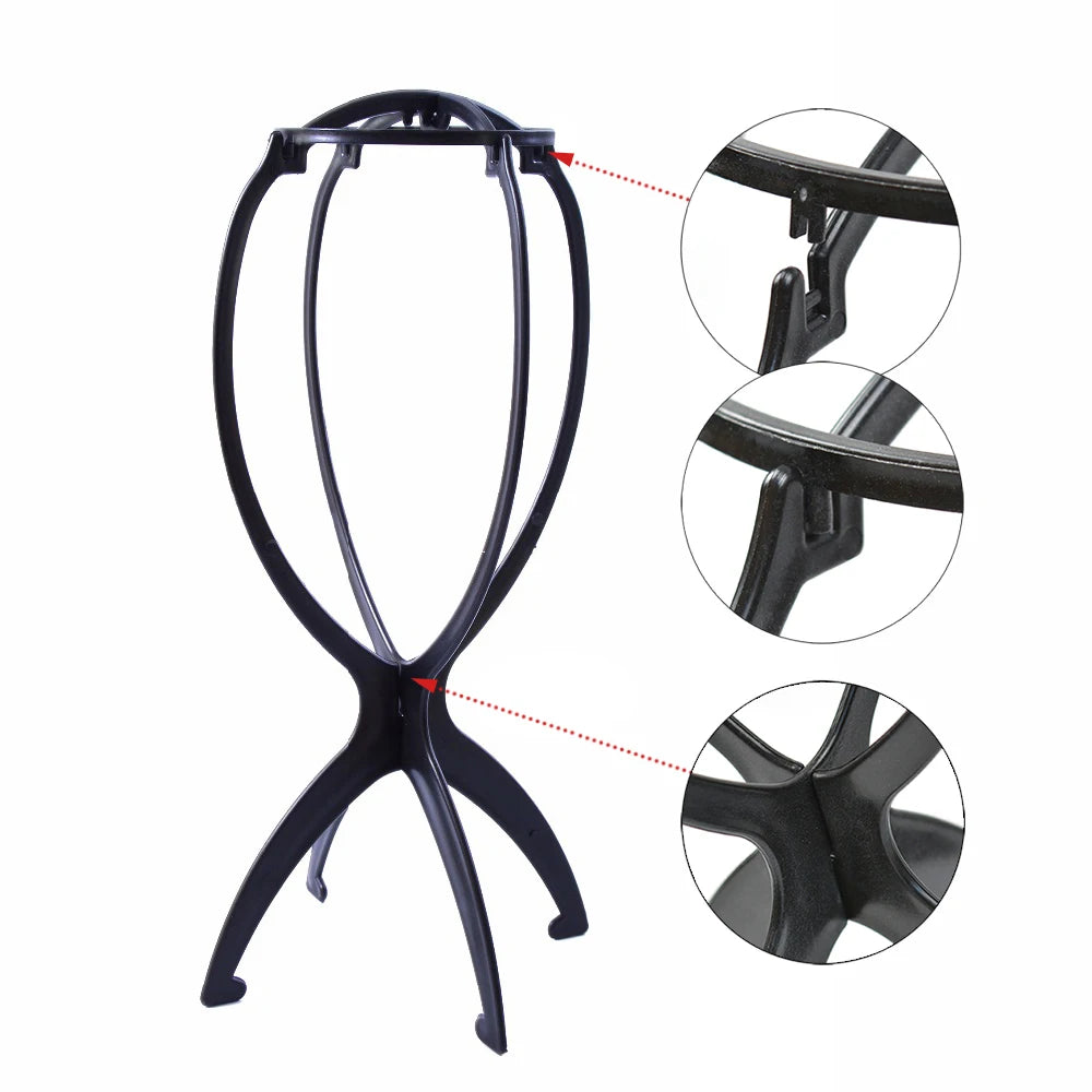 Nunify Plastic Wig Stand Portable Wig Head Stand Black Pink Wig Hang Holder Stand Durable Hair Display Tools Wig Accessories