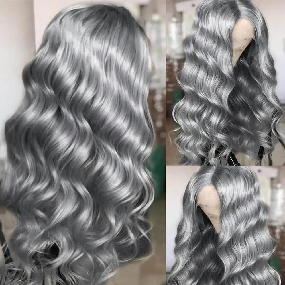 Body Wave Silver Grey 13X4 Lace Front Wigs Human Hair
