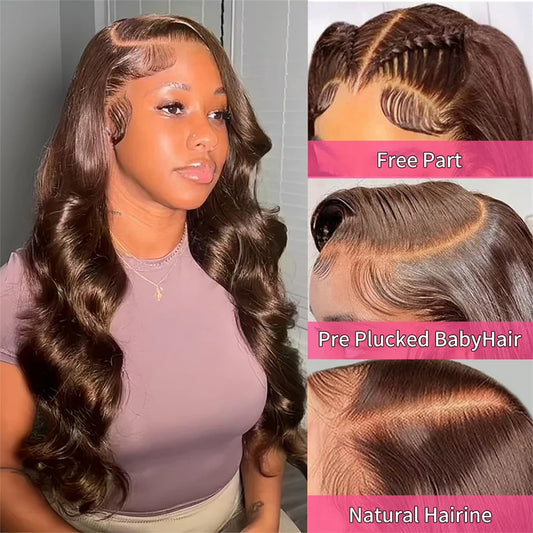 Chocolate Brown Body Wave Lace Front Wig Transparent