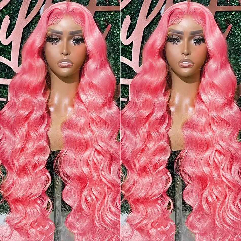 Pink Body Wave Wigs Colored HD Lace Frontal Wig