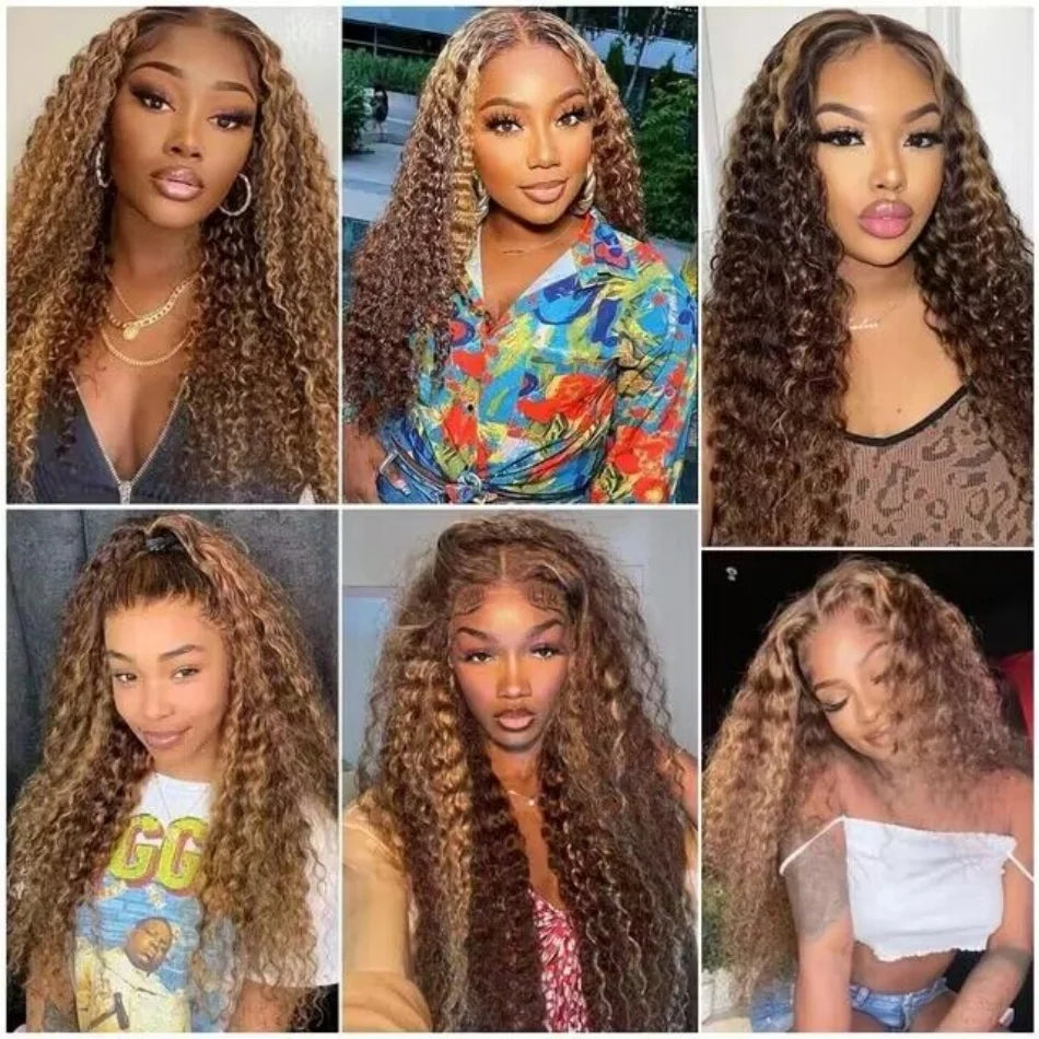 Highlight Curly Wigs Human Hair HD 13X6 Lace Front Wig