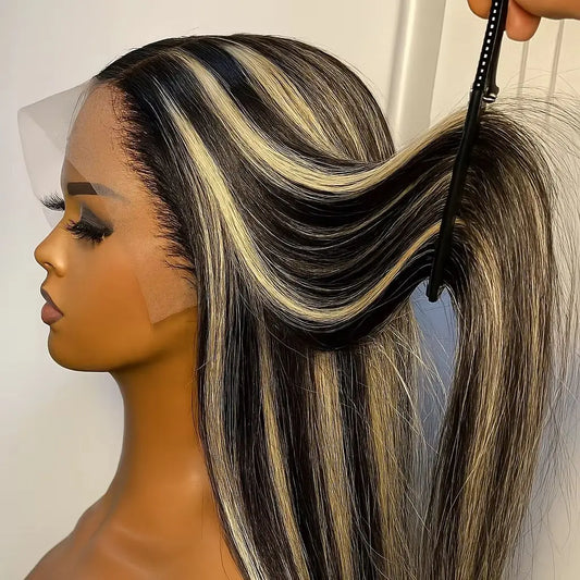 Highlight Straight Pre Plucked Ombre Blonde Colored Lace Front Wigs for Women