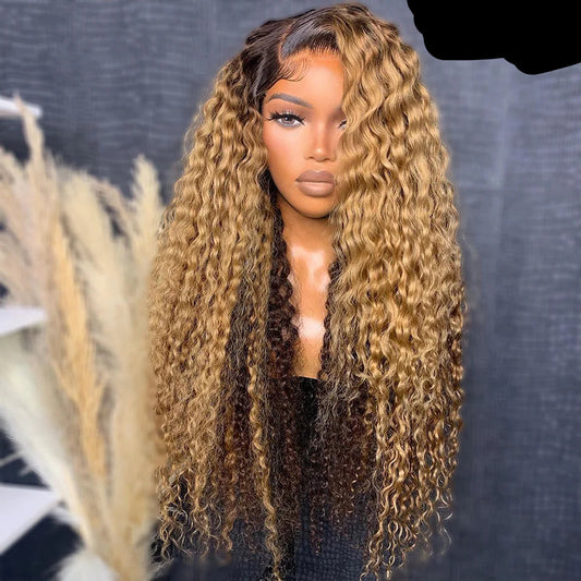 Curly Human Hair Wigs Water Wave Lace Frontal Lace Closure Wigs
