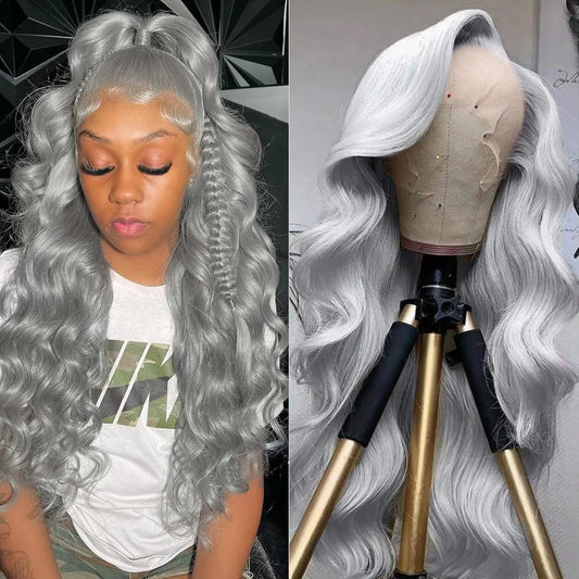 Body Wave Silver Grey 13X4 Lace Front Wigs Human Hair