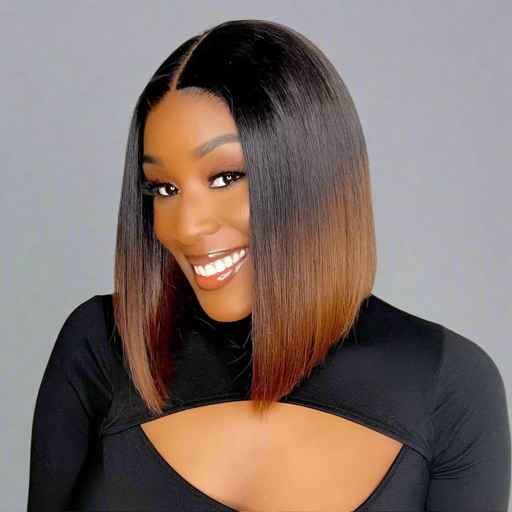 Straight Lace Frontal Short Bob Human Hair Wigs PrePlucked
