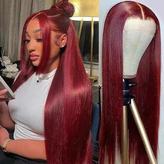 Burgundy Lace Frontal Human Hair Wig Straight
